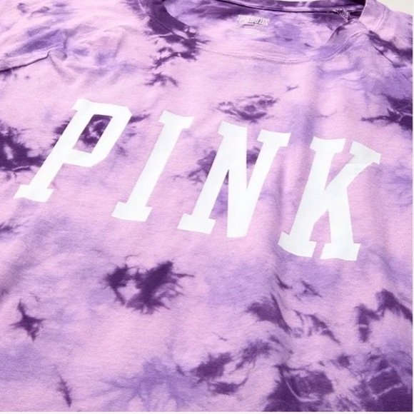 NWT VICTORIA’S SECRET PINK CAMPUS BASEBALL TEE Purple Tie Dye Small - Picture 2 of 2